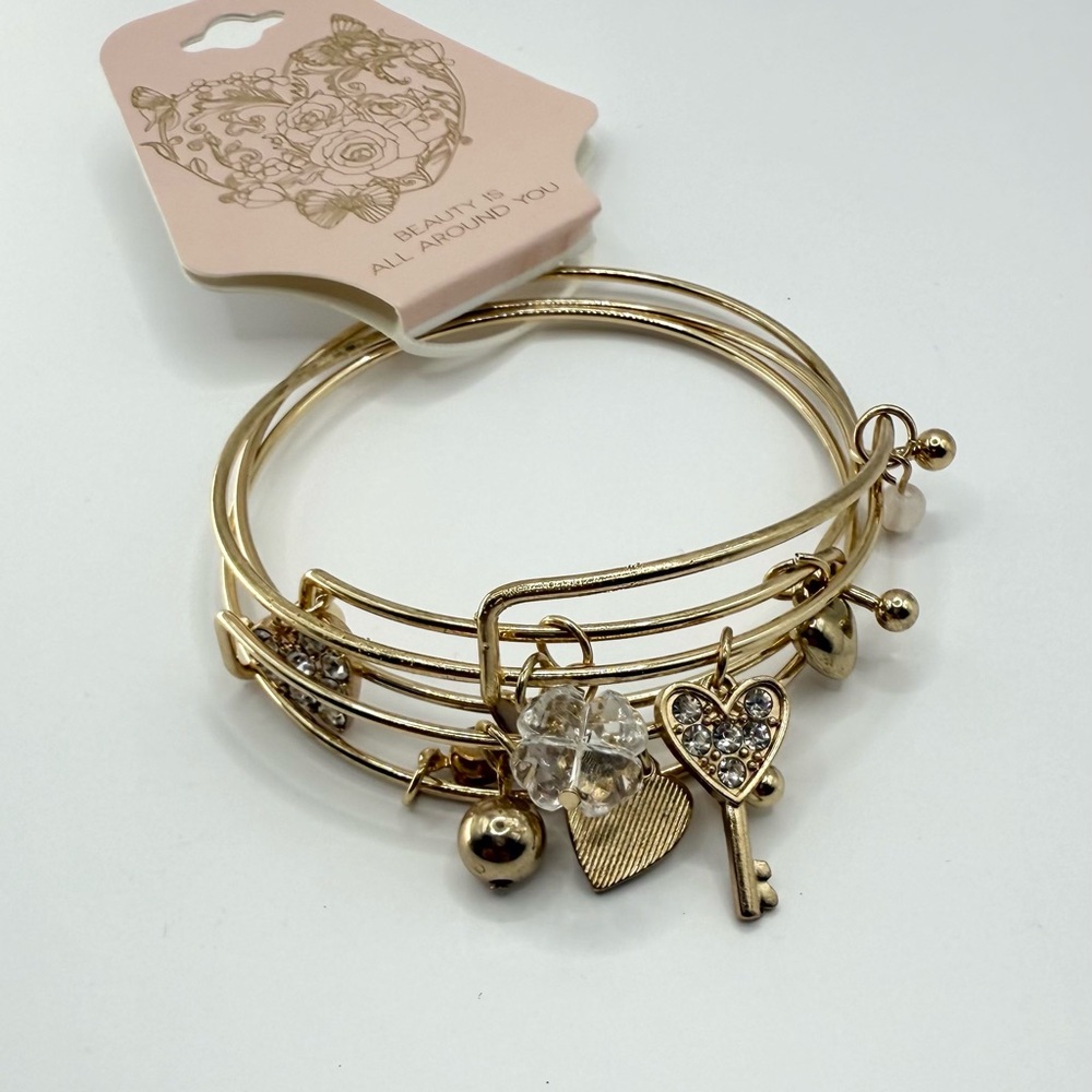 Gold Charm Bangle Bracelet Set